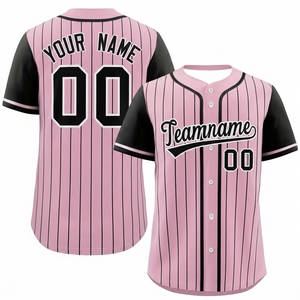 Maillot de baseball personnalisé en gros, rose à rayures fines, uniforme d'équipe, chemise de baseball sublimée avec nom et numéro - Product Image 1