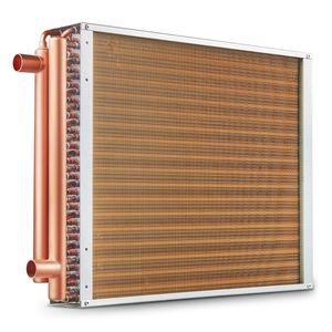 Scambiatore di calore a 3 file con porte in rame da 3/8 pollici e alette in alluminio da 18x20 pollici, ad alte prestazioni per forni a legna da esterno, acqua-aria - Product Image 1