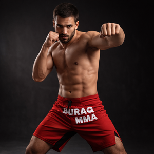 กางเกงชกมวย MMA แบบสั่งทำพิเศษสำหรับผู้ชาย สำหรับฝึกซ้อม สวมใส่สบาย เอวยางยืด ผ้าฝ้าย 100% ระบายอากาศได้ดี กันน้ำ ชุดต่อสู้ ขายส่ง Buraq MMA - Product Image 2