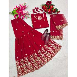 Top pour femme de créateur-Ensemble Sarara et Dupatta avec broderie élégante - Product Image 6