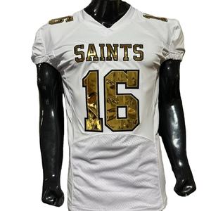 Camiseta de fútbol americano con foto real, transpirable, de talla grande, bordado, aparejos, sarga, sublimación, pantalones integrados, paquete de equipo Real - Product Image 1