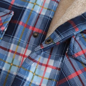 Flannel Cotton Jacket Sherpa Lined Quilted Long Sleeve Plaid Snap Button up Hooded Jacket <b>Shirt</b> - Product Image 5