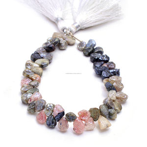 Fil de perles de pierres précieuses naturelles de qualité supérieure, multi-tourmalines polies brutes en forme de poire, 6x6 8x7mm, 8 pouces, faites à la main, par un tiers - Product Image 1