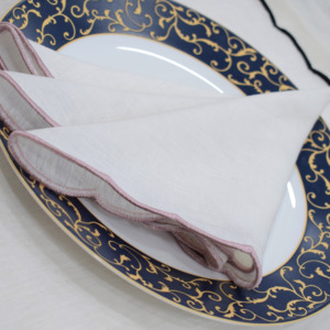 Elegant Embroidered Linen Napkin Square <b>White</b> with Purple Trim <b>Table</b> Decoration Handmade Machine Washable 1 Piece - Product Image 5