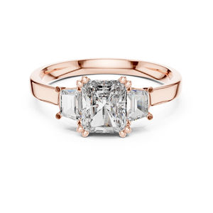 แหวนหมั้นเพชรทรงบาแกตต์และเรเดียนท์ที่เพาะเลี้ยงในห้องปฏิบัติการ ทองคำโรสโกลด์ 14K สำหรับผู้หญิง |   เพชรที่เพิ่งเพาะเลี้ยง - Product Image 1