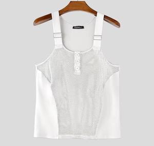<b>Men's</b> <b>Mesh</b> Tank <b>Top</b> Square Collar Button Front Breathable Casual Knitted Spandex Polyester Style - Product Image 4