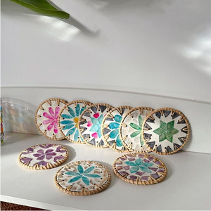 Colorful Shells Round Rattan Coaster Dining <b>Table</b> <b>Protector</b> Placemats Hot Selling Stylish & Decorative Mats & Pads - Product Image 3