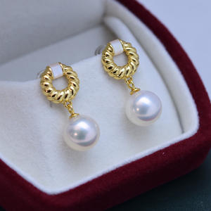 Boucles d'oreilles en argent S925 avec nids d'oiseaux, perles rondes blanches de 9 à 10 mm, Zhuji Danshui, lumière intense, défauts minimes, boucles d'oreilles pendantes - Product Image 2