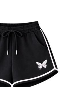 Ensemble short et sweat à capuche court noir pour femme, imprimé papillon, tenue décontractée deux pièces en molleton de coton, vêtements de détente, fabricant en gros - Product Image 6