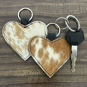 Handmade Hair On Cowhide Leather Keychain Real Genuine Leather Western Style Heart Shape <b>Key</b> <b>Ring</b> Accessory for Women's & Mens - Product Image 4