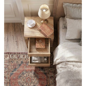 Mesa de Noche de Madera de Mango Sólida de Estilo Rústico Indio, Minimalista, con 2 Cajones, Ensamblada, para Dormitorio Moderno, Apartamento y Hotel - Product Image 3