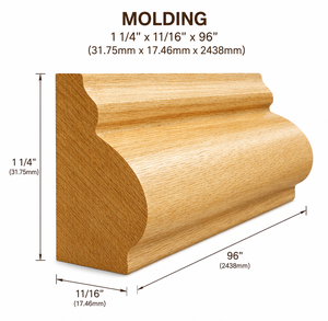 Moulure en bois traditionnelle 1 1/4 x 11/16 x 96 pouces, surface brute, pour décoration de bâtiment, durable, écologique, facile à installer - Product Image 1