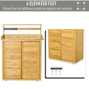 Banco da giardinaggio in legno a 3 livelli con vano portaoggetti bloccabile, ganci magnetici e piedini antiscivolo, 34,25 pollici di lunghezza - Product Image 4
