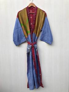 Kimono Sari en Soie Indienne Traditionnel pour Femme, Robe Vintage Bohème Confortable Longue, Robe de Maternité Sexy avec Ceinture, Prix de Gros - Product Image 4