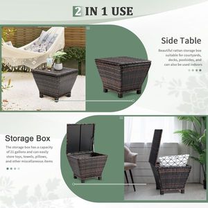 Tavolino da Esterno Marrone in PE Effetto Vimini con Contenitore Portaoggetti Piccolo per Patio, Ideale per Tubi, Cuscini e Asciugamani - Product Image 5