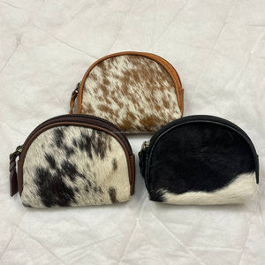 Real Handmade Hair on Hide Fur Leather Coin Change Purse Oval Credit Card Holder Case Western Stylish Cute <b>Small</b> Oval <b>Wallet</b> - Product Image 4