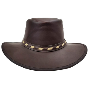 Chapeau de cowboy unisexe en cuir marron uni à large bord, décontracté, réglable, pour l'extérieur, printemps-été, adulte 56-58CM - Product Image 3