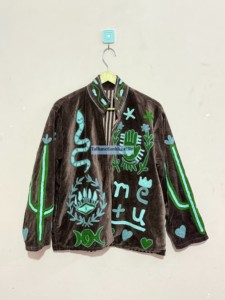 <b>Velvet</b> Embroidered Mandarin Collar Jacket <b>Women</b> Full Sleeve Lantern Sleeve Autumn <b>Coat</b> Hand Embroidery Pattern Boxy Fit - Product Image 6