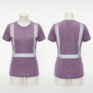T-shirt de travail pour femme 180 GSM en polyester interlock premium, panneaux réfléchissants roses sur la poitrine et la taille, logo personnalisé par sublimation - Product Image 6