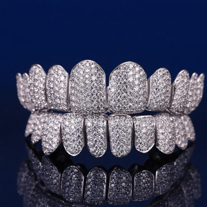 Custom Fit Grillz 925 Sterling <b>Silver</b> with Iced Out Moissanite <b>Diamonds</b> Available in <b>Silver</b> Yellow Rose & White Gold Plating - Product Image 1