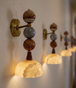 Handmade Marble Wall Sconce - Brass & Natural Stone Wall Light - Unique Artisan Lighting Ahmed Khalil - Product Image 2