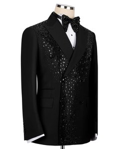 Men’s Black Double Breasted <b>Rhinestone</b> Tuxedo Blazer – Designer Formal Wedding Party Suit <b>Jacket</b> - Product Image 2