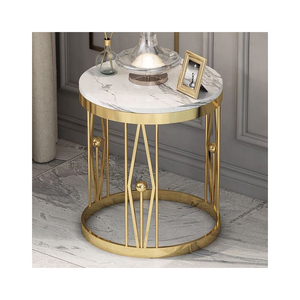 Table d'appoint élégante et moderne, nouveau design, meuble d'appoint stylé avec plateau en marbre, structure en métal et étagère de rangement - Product Image 3