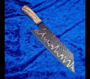 THEWIZ CRAFTS Damascus Steel <b>Kitchen</b> Chef Knife Strong Durable Blade Handmade Eco-Friendly Dishwasher Safe Right Hand Leather - Product Image 3