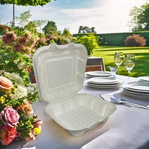 Contenedor biodegradable tipo clamshell de 8.5 pulgadas de Taiwán, libre de PFAS, 38g, L*W*D: 420*204*49mm, fabricado en fábrica, 100% biodegradable - Product Image 2