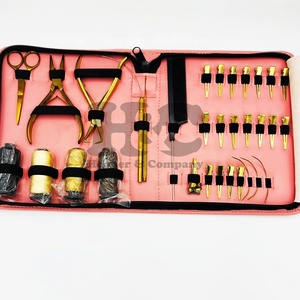 Kit de Herramientas para Extensiones de Cabello con Sistema de Unión Manual, OFERTA, Acero Inoxidable Dorado Sostenible, Estuche Rosa, Alicates, Tijeras, Kit Comercial para Cabello - Product Image 1