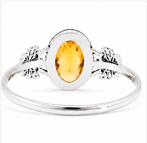 Citrine Sterling Silver Bangle, Oval Yellow Gemstone <b>Bracelet</b>, 925 Silver Statement Jewelry, Boho Gift for Women - Product Image 3