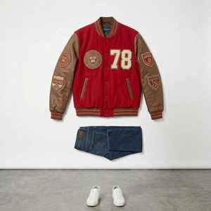 Men's Wool Varsity <b>Jacket</b> Leather Sleeves Chenille Embroidery Winter <b>Letterman</b> <b>Jacket</b> OEM - Product Image 1