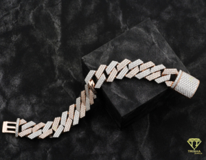 Luxury Two Tone Iced Out Cuban Link <b>Bracelet</b> with Rose Gold <b>White</b> Gold Lab Grown Diamond Pave Design - Product Image 4
