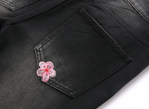 Jeans en denim évasés avec broderie personnalisée, ultra-doux, respirants, écologiques, broderie pour femmes, tissu de qualité supérieure, séchage rapide, coton - Product Image 4