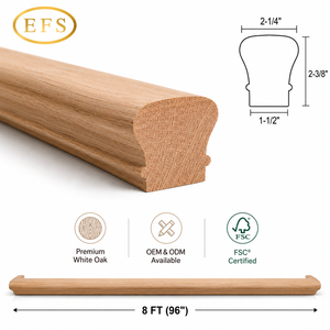 Barandilla de Escalera EFS de Roble Blanco Tradicional de 8 Pies, Montada en la Pared, Pintable, para Uso en Interiores - Product Image 1