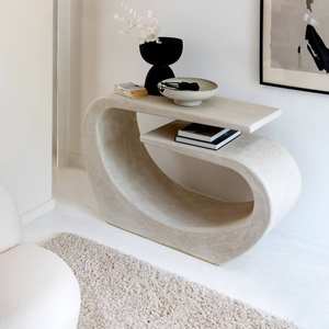 Table console en bois effet béton blanc Vandana Elara Aston - Product Image 1