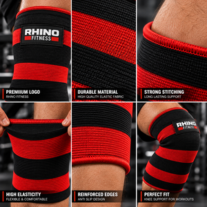 Rodilleras Elásticas Rayadas Rhino Fitness Negras y Grises para Gimnasio, Levantamiento de Pesas, Soporte de Rodilla, Material Elástico para Ropa Deportiva - Product Image 5
