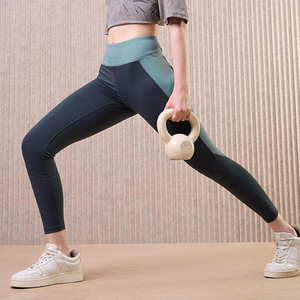 Leggings de yoga taille haute bicolores avec bande latérale, longueur cheville, en Spandex Nylon extensible dans les quatre sens - Product Image 5