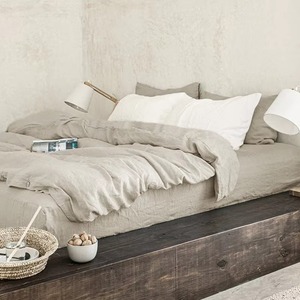 Parure de lit en lin pur 100% délavé avec fermeture boutonnée, comprenant 1 housse de couette et 2 taies d'oreiller, style simple - Product Image 6