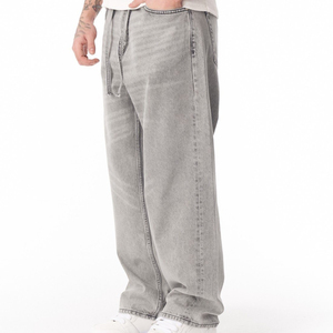 Jean en denim délavé coupe droite ample pour homme, style vintage, respirant, idéal été-automne - Product Image 2