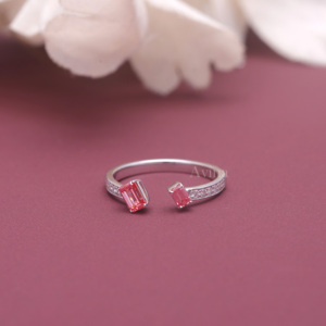 IGI Certified Lab Grown Diamond Open Ring 14K White / Rose & Yellow Gold Emerald Cut <b>Pink</b> Lab Grown Diamond Adjustable Wrap Ring - Product Image 1
