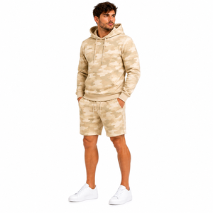 Ensemble sweat à capuche et short imprimé camouflage pour homme, en coton léger, style streetwear décontracté, tenue de sport assortie, coupe régulière, pour l'automne - Product Image 5