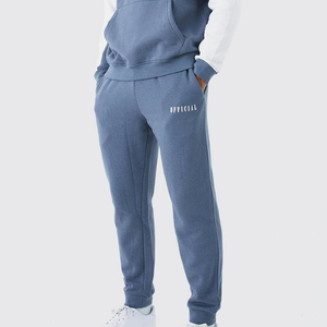 Ensemble de survêtement décontracté pour homme, imprimé bleu et blanc, avec sweat à capuche et pantalon, coupe droite longue, idéal pour l'automne, 100% coton - Product Image 3