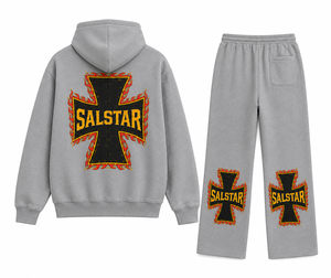SALSTAR Grey Hooded Tracksuit Set <b>Full</b> <b>Zip</b> <b>Sweatshirt</b> Jogger Pants Casual Cotton Autumn Wear Winter - Product Image 2