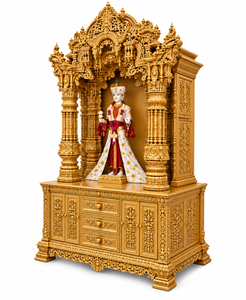 Templo hindú de madera tallada en oro Grand Divine, tamaño personalizado, templo de madera maciza para Pooja, templo hindú de madera pulida en oro, Reino Unido - Product Image 3