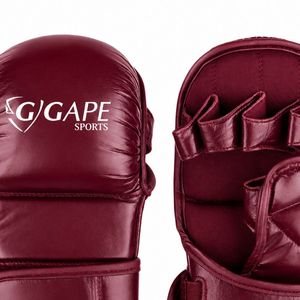 ถุงมือ MMA แบบกำหนดเอง หนัง PU ฝ่ามือเปิด สำหรับฝึกซ้อมต่อสู้ ศิลปะการต่อสู้ อุปกรณ์กราปลิง สีแดงเลือดหมู - Product Image 6