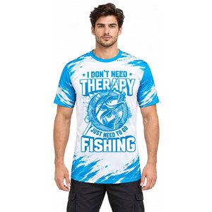 Camiseta de Pesca de Manga Corta de Secado Rápido Azul y Blanca para Hombre con Estampado de Texto y Patrón de Pescado Lubina - Product Image 4