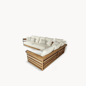 Conjunto de Sofás Modulares de Jardín para Exteriores con Madera de Teca Sólida y Estructura Metálica con Cojines para Patio, Villa u Hotel - Product Image 5