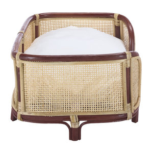 Vintage Cane Mesh Rattan <b>Dog</b> <b>Bed</b> Dark <b>Wood</b> Trim Oval Wicker Pet Couch Sofa Frame With Cushion Wholesale Luxury Pet Furniture - Product Image 4