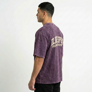 Camiseta Oversize de Hombre con Estampado Tie-Dye, Manga Corta, Cuello Redondo, Casual, de Algodón, Color Liso Morado, con Hombros Caídos - Product Image 3